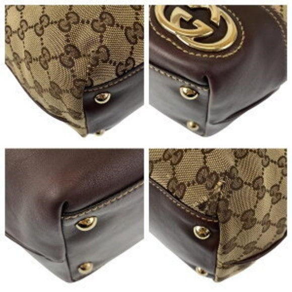 GUCCI Interlocking GG Brit GG Pattern Brown BeigeTote Bag - Picture 3 of 9